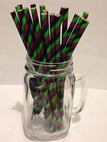 Green, Purple, and Black Candy Striped , Vintage Paper Drinking Straws - 25 ct. - Twilight Parties