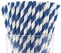 Pack of 300 Navy Blue Swirls Biodegradable 4-Ply Paper Drinking Straws (Compostable, Non-toxic, BPA-free)