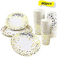 Disposable Paper Dinnerware Party Supplies - 9 Inch Dinner Plates 7 Inch Dessert Plates and 9 Ounce Cups Tableware Set for Christmas Birthday Wedding Party (30 Guests 90pcs)