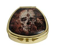 Youroom Custom Stainless Steel Gold Fan Shaped Glass Pill Case Medicine Vitamin Manager Decorative Box (Halloween Horror Theme Bone)
