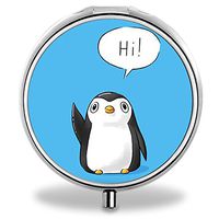 Compact 3 Compartment Medicine Case, IMLONE Customized Cute Penguin Pill Organizer Metal Pill Box Pill Container for Purse, Travelling and Daily Needs