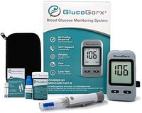 GlucoGorx® Blood Glucose Testing Kit - 210 Blood Test Strips, 225 Sterile Lancets, Glucometer, Depth Controlled Lancing Device, Control Solution, User Manual & Convenient Carrying Case