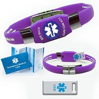 Waterproof Elite USB Purple Silicone Medical Alert ID Bracelet with 2 GB USB