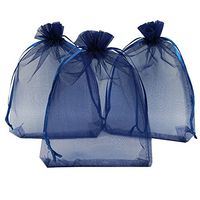 Ankirol 100pcs Sheer Organza Favor Bags 5x7'' for Wedding Bags Samples Display Drawstring Pouches (Navy Blue)