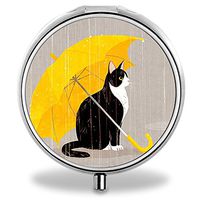 Medicine Pill Boxes Cat Unique Round Portable 3 Compartment Metal Pocket Pill Bottle
