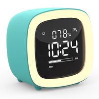Kids Alarm Clock, Cute-TV Night Light Alarm Clock for Kids, Girls, Children, Bedroom, Rechargeable Battery Operated Alarm Clock with Sleep Timer, Indoor Thermometer - Cyan