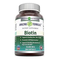 Amazing Formulas Biotin Supplement - 10,000mcg - 200 Capsules  (Non-GMO,  Gluten Free)  Supports Healthy Hair, Skin & Nails - Promotes Cell Rejuvenation