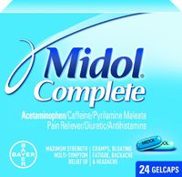 Midol Complete Gelcaps, 24-Count Boxes (Pack of 4), Packaging May Vary