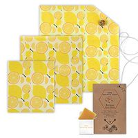 innokitchen Organic Beeswax Wraps | Reusable, Eco-Friendly Food, Sandwich, Snack Wrap | Plastic Free | Premium Set of 6, 1 Large, 1 Medium, 1 Small Wrap, Button, Tie and Refresh Wax for Longer Usage