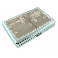 Perfection In Style Metal Silver Cigarette Case Vintage World Maps Design 018