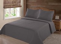 NEW 2/3PC NENA BED BEDSPREAD QUILT SET COVERLET SOLID STIPPLING STITCHE MODERN /Queen -Gray