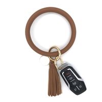 simpleGURU Bracelet Keychain with Tassel Leather Wristlet Keychain Bangle Key Ring Bracelet for Women and Girls (Chocolate Brown)