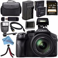 Panasonic Lumix DMC-FZ300 DMC-FZ300K Digital Camera + DMW-BLC12 Lithium Ion Battery + Charger + Sony 128GB SDXC Card + Case + Tripod + Micro HDMI Cable + Memory Card Wallet + Flash Bundle