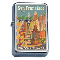 Silver Flip Top Oil Lighter Vintage Poster D-048 San Francisco, California - United Air Lines - Cable Car in Chinatown - Vintage Airline Travel