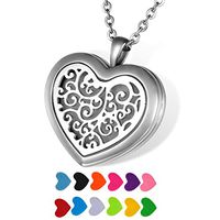 HOUSWEETY Aromatherapy Essential Oil Diffuser Necklace Pendant Locket Jewelry with 24" Chain and 12 Refill Pads (Engraving)