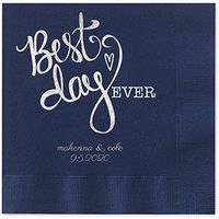 Canopy Street Best Day Ever Heart Personalized Luncheon Napkins - 100 Navy Blue Paper Coined Napkins with a Choice of foil. 6 1/2'' x 6 1/2'' Folded, Made in The USA