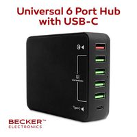 Becker USB C Wall Charger, 60W 6-Ports Desktop Charging Hub Power Delivery for Apple MacBook, Samsung Galaxy S8 S9, Nexus, iPhone X 8 7 6, iPad and More