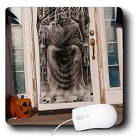 3dRose LLC 8 x 8 x 0.25 Inches Mouse Pad, Skeleton on a Door with a Pumpkin on Porch (mp_79864_1)