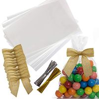 VANILILA Clear Cellophane Bags 100ct with Ties & 10 Bows - 40MM Thickness 6x9" Flat Goodie Bags for Packaging Party Favors, Candy, Sweet Treats, Snacks- Cello Bags for Wedding, Parties, Events, Bakery