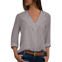 ZEFOTIM ✿ Fashion Womens Chiffon Solid T-Shirt Office Ladies Plain Roll Sleeve Blouse Tops(Gray,XXXX-Large)
