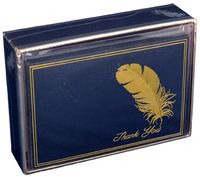 Gold Feather on Blue - Pictura Box of 14 Thank You Cards