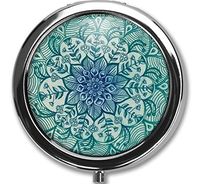 Green Pattern Design New Silver Round Pill Box Decorative Metal Medicine Vitamin Organizer Unique Gift,No Separation, an Entire Storage Space