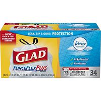 Glad ForceFlex OdorShield Tall Kitchen Drawstring Trash Bags, Fresh Clean - 13 gallons - 34 ct (Packaging May Vary)