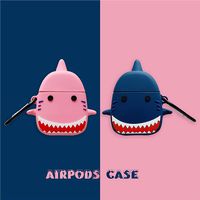 Cute Cartoon Shark Design Soft Silicone Case, Anti-Lost Thicken Protective Cover Skin Case for AirPods 1/2, Shock Absorbing Design&Charging Hole&Portable Key Chain Case, for Hiking/Running (pink)