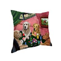Home of 4 Golden Retrievers Dogs Playing Poker Pillow (14x14)