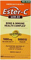 American Health Ester-C with D3 Bone & Immune Health Complex Vegetarian Tablets - 24-Hour Immune Support, 1000 mg Ester-C, 5000 IU Vitamin D3, Non-Acidic Vitamin C - 60 Count, 60 Servings