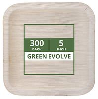 Green Evolve 810017651740 Palm Leaf Set (300 Pack) | 5" Appetizer or Dessert Plates | Heavy Duty Ecofriendly Disposable Dinnerware |, 5" Square, Light Brown