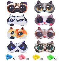HOKPA Cute Animal Sleep Eye Mask 8 Pack, Soft Cat Dog Funny Blindfolds Sleeping Mask with 8 Pairs of Ear Plugs, Eye Mask Cover for Kids Girls Men Women Plane Travel Nap Night Sleeping