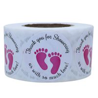 Hybsk 1.5 Inch Round Baby Shower Stickers, Thank You for Showering Us with So Much Love Blue Foot Print Total 500 Labels Per Roll (Pink Footprint)