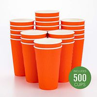 Disposable Paper Hot Cups - 500ct - Hot Beverage Cups, Paper Tea Cup - 16 oz - Tangerine Orange - Ripple Wall, No Need For Sleeves - Insulated - Wholesale - Takeout Coffee Cup - Restaurantware