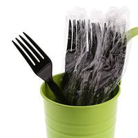 AmerCare Heavy Weight, Individually Wrapped Black Polypropylene Forks, Case of 1000
