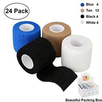 Self Adherent Wrap Bandages （24 Count）2 Inches X 5 Yards，First Aid Tape, Elastic Self Adhesive Tape, Sports wrap Tape, Bandage Wrap for Sports, Wrist, Ankle (Tan×12，Blue×4，White×4，Black×4)