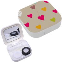 Portable Contact Lens Case Box Travel Kit Mirror + Bottle + Tweezers Container Holder [ Cartoon Hearts ]