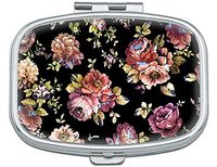 Joyce Vintage Rose Flower Pink Pill Box for Purse - 2 Compartment Medicine Case, am/pm Metal Mini Daily Pill Box Medicine Pill Box Organizer