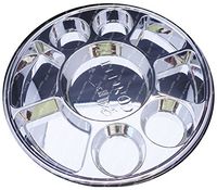 Royal Collection Silver look like 9 Compartment Disposable Plastic Plate - 25 Plates with Free 50 Silver look like spoons (25)