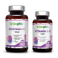 Nicotinamide 500 mg 100 Vcaps and Free Vitamin D3 5000 IU 30 Softgels - Natural Flush-Free Vitamin Formula | Gluten-Free Nicotinic Amide Niacin | Supports Skin Health | Immune Support