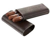 Visol Russell Tobacco Leaf Patterned Brown Leather Cigar Case with Free Laser Engraving
