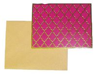 Gold Foil Blank Cards ~ Midnight Jewel (Design on Fuschia; 6 Cards with Brown Envelopes; 5.5" x 4.25")