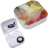 Portable Contact Lens Case Box Travel Kit Mirror + Bottle + Tweezers Container Holder [ Leaves ]