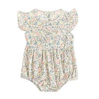Baby Short-Sleeved Floral Flying Sleeves Jumpsuit,Baby Girls Buttons Ruffles Backless Pink Romper Bodysuit Jumpsuit