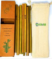 U.S.A. owned ECO/EGO premium handcrafted organic 8" bamboo straws. Set of 12 biodegradable and reusable straws w/brush and travel pouch.