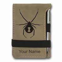 Mini Notepad, Black Widow Spider, Personalized Engraving Included (Light Brown)
