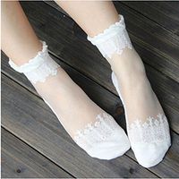 HuntGold 1 Pair Women Girl Elegance Ultrathin Stockings Transparent Crystal Lace Short Socks(white)