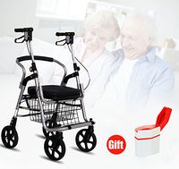 XIHAA Lightweight Folding Walker, Folding Four Rounds Trolley With Handbrake For Disabled/Elderly People For Elderly Shopping With Basket(Gray)