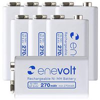 enevolt 9V NiMH Rechargeable Batteries 270mAh High-Capacity, Low Self-Discharge, Pre-Charged, Square Battery Only - 8 Pack