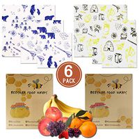 Reusable Beeswax Food Wrap Assorted Set Of 6 - Natural Food Wrap-Compostable, Biodegradable Food Covers-Holds For Up To a Year -Eco Friendly-Washable-3 Sizes & 2 Styles (S, M, L)